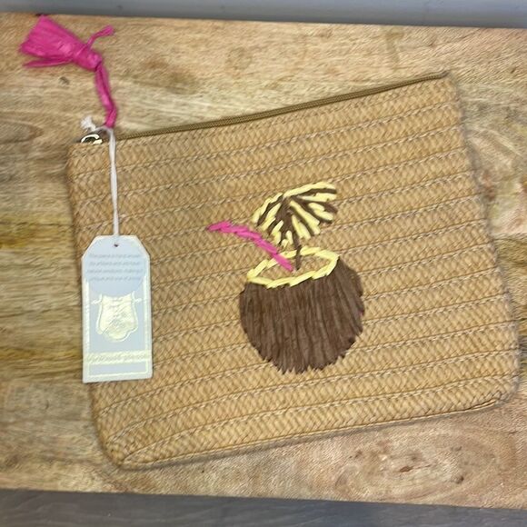 🌴mud pie Straw Icon Make up Case Palm Tree NWT - Picture 1 of 6